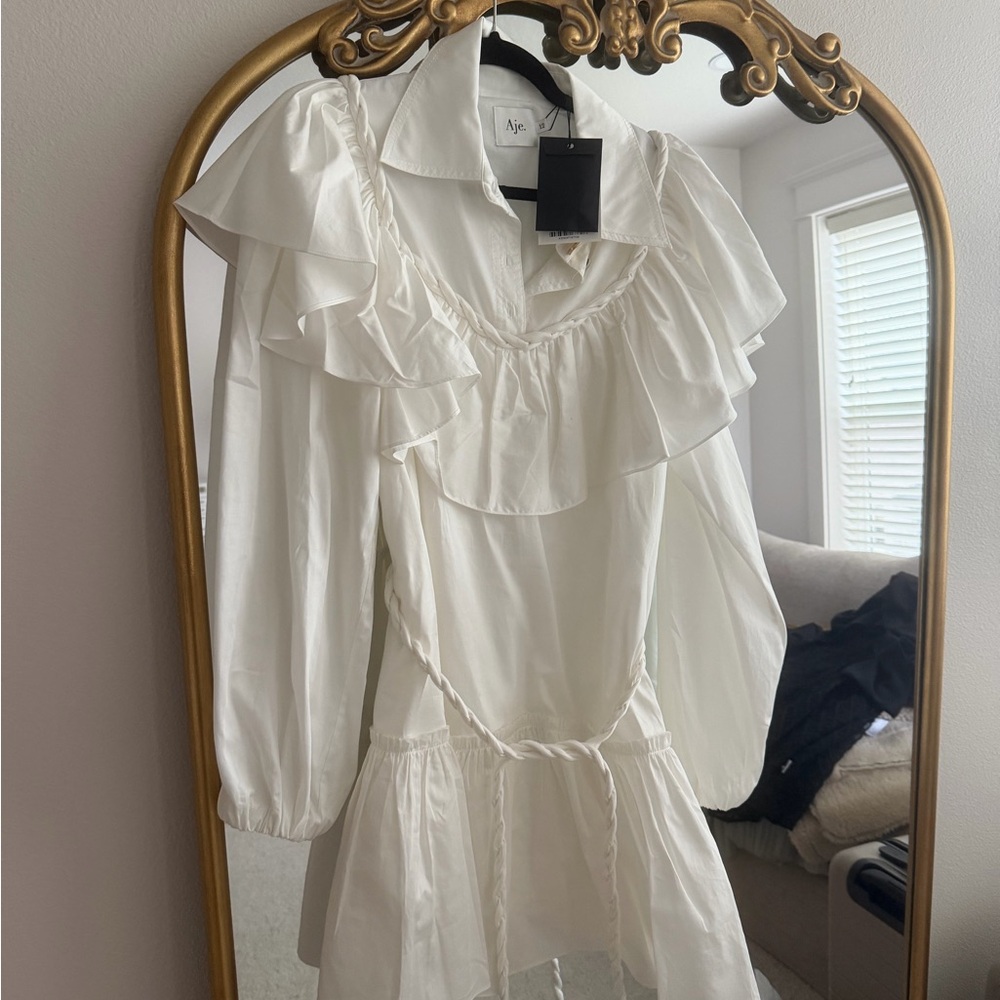 Aje White Ruffled dress